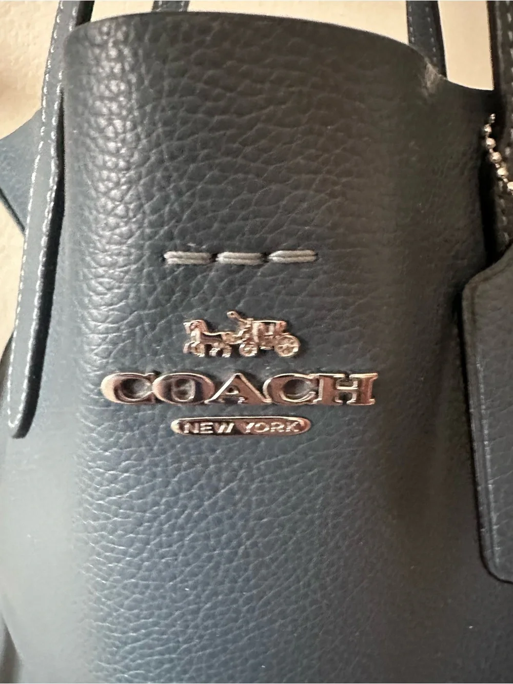 COACH THEA BAG Soft Pebbled Leather Tote Denim Blue Silver Hardware NEVER USED - Picture 2 of 11